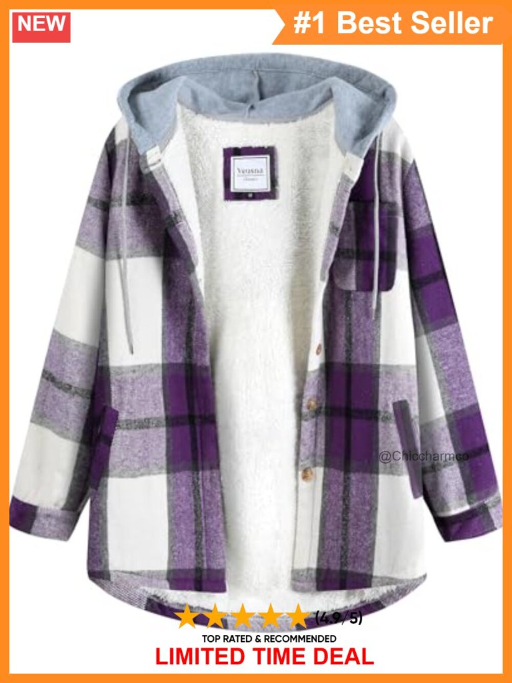 Sherpa Lined Plaid Flannel Shacket Hooded Fleece Jacket